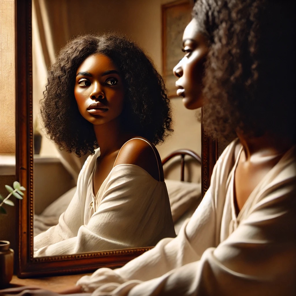 black woman in mirror